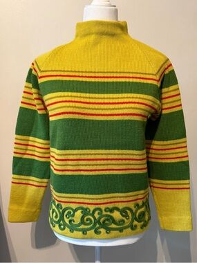 1960s Mod Vibrant Green and Yellow Striped Sweater